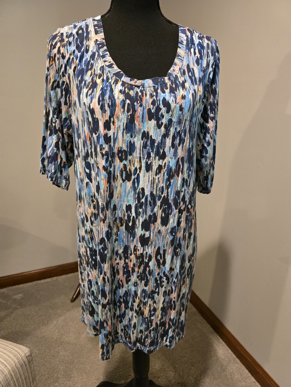 LOGO!! RAN-SPAN!! Blue Multi-Print Scoop Neck Tunic